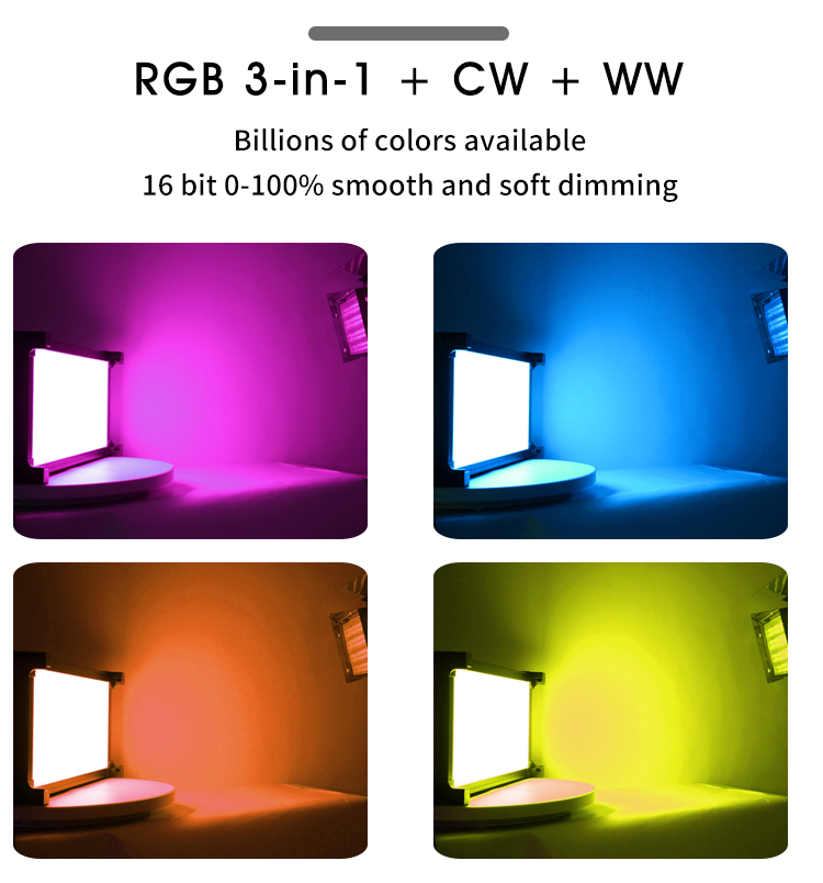 Farbenfrohe RGB- und zweifarbige LED-Videopanel-Leuchte f&uuml;r Videoaufnahmen